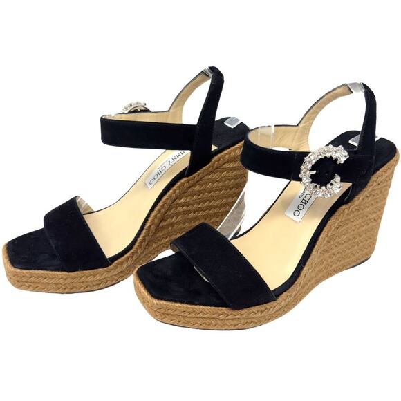 Jimmy Choo Heels Black Crystal Mirabelle Jute Espadrilles Platform Sandals 39.5 - Picture 11 of 11